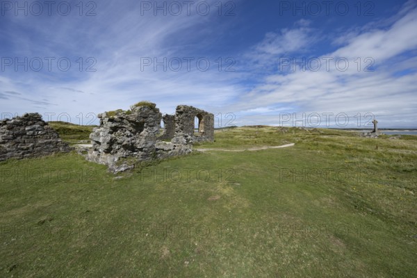 Ruins of the ruined St Dwynwen Church, Llanddwynn Island, Newborough, Anglesey, Wales, Great Britain