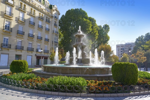 Granada Batallas fountain in Puerta Real at Andalusia Spain Campillos square