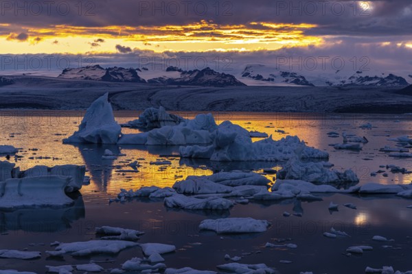Evening at Jökulsarlon, south coast, Iceland, Europe
