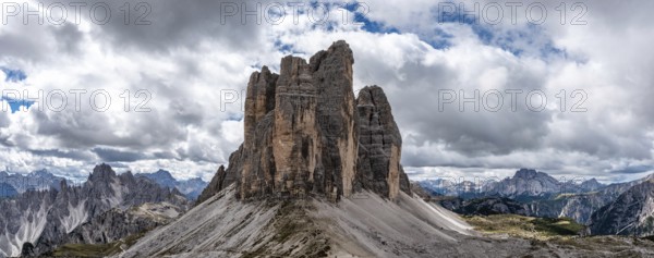 Scenic view of the famous 3 Zinnen mountains seen from the east side, the Dolomites Nature Park in South Tirol