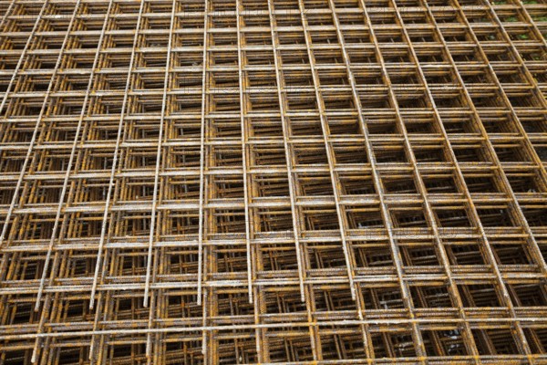 On a construction site there are steel grids to reinforce the Benton slabs Austria