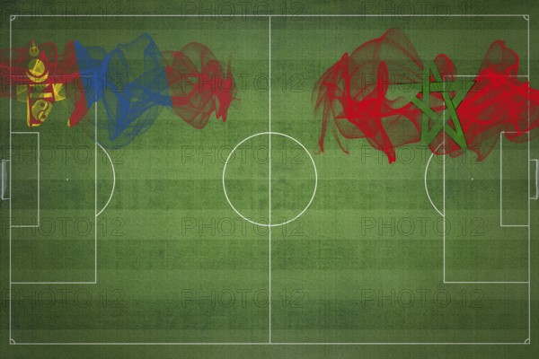 Mongolia vs Morocco Soccer Match, national colors, national flags, soccer field, football game, Competition concept, Copy space