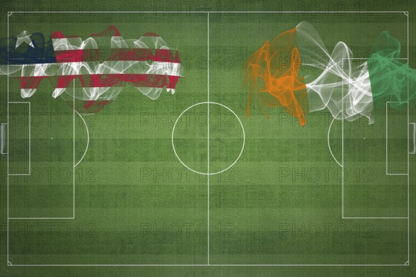 Liberia vs Ivory Coast Soccer Match, national colors, national flags, soccer field, football game, Competition concept, Copy space
