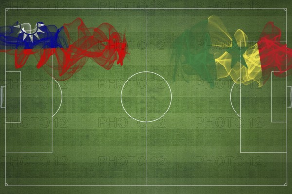 Taiwan vs Senegal Soccer Match, national colors, national flags, soccer field, football game, Competition concept, Copy space