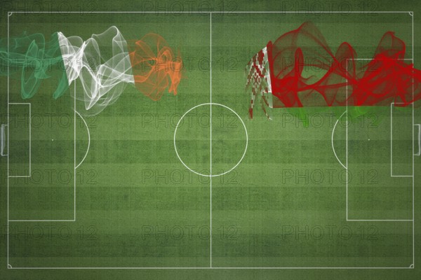 Ireland vs Belarus Soccer Match, national colors, national flags, soccer field, football game, Competition concept, Copy space