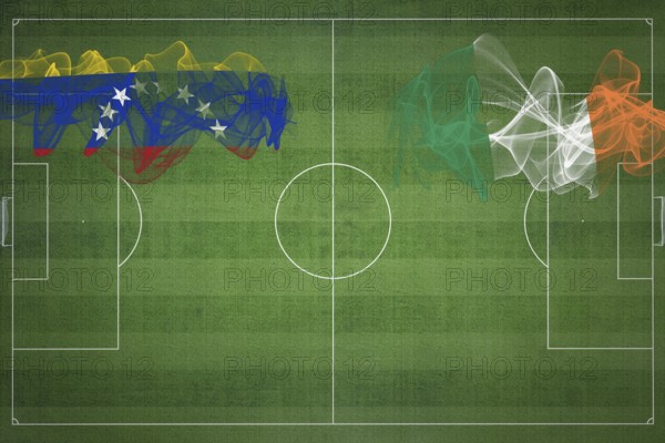 Venezuela vs Ireland Soccer Match, national colors, national flags, soccer field, football game, Competition concept, Copy space