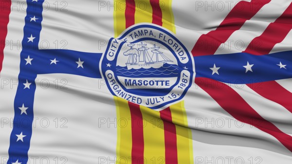 Closeup of Tampa City Flag, Waving in the Wind, Florida State, United States of America