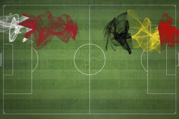 Bahrain vs Belgium Soccer Match, national colors, national flags, soccer field, football game, Competition concept, Copy space