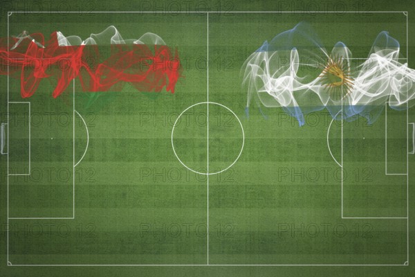 Oman vs Argentina Soccer Match, national colors, national flags, soccer field, football game, Competition concept, Copy space