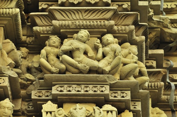 Intricately carved wall of javari temple Khajuraho madhya pradesh india