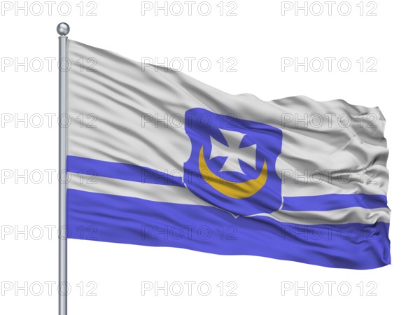Vorsza City Flag On Flagpole, Country Belarus, Isolated On White Background