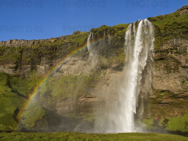 Rainbow at Seljalandsfoss waterfall, South Iceland, Iceland, Europe