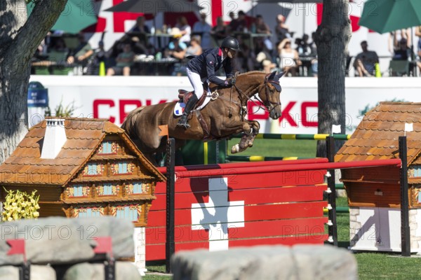 Francois Xavier Boudant of France, riding Brazyl du Mezel competes in the BMO Nations Cup during the CSIO Spruce Meadows, Masters, in Calgary, Alberta, Canada, North America
