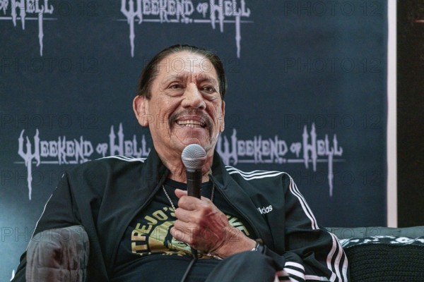 DÜSSELDORF-NEUSS, GERMANY, November 2nd 2019: Danny Trejo (*1944, Mexican American actor, Desperado, From Dusk till Dawn, Machete, Spy Kids, Breaking Bad) talks about his experiences in the movie industry at Weekend of Hell 2019