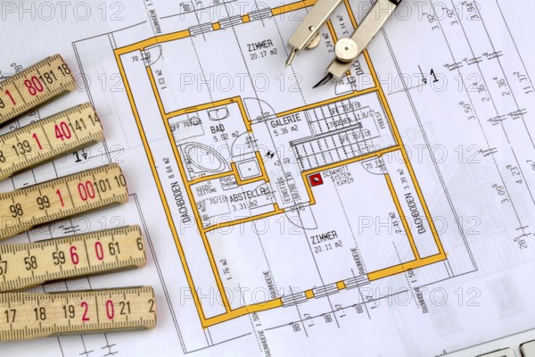 Building plan for a house. With compass and scale Austria