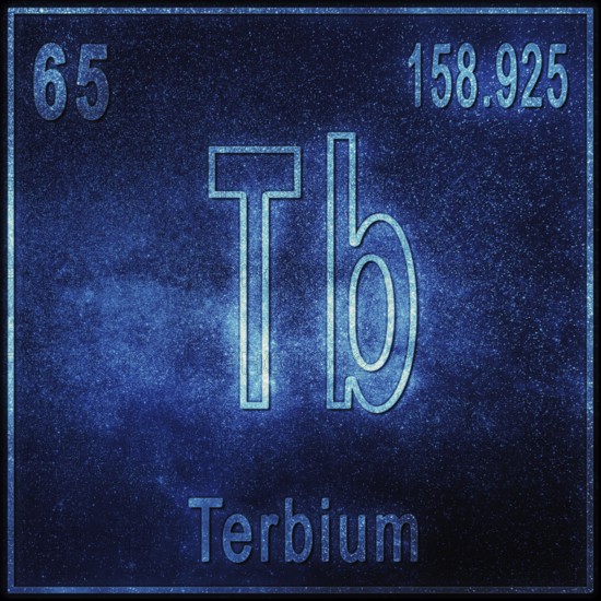 Terbium chemical element, Sign with atomic number and atomic weight, Periodic Table Element