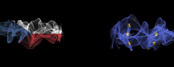 Flags of the Czech Republic and the EU on a black background, Czech flags and European Union smoke flags