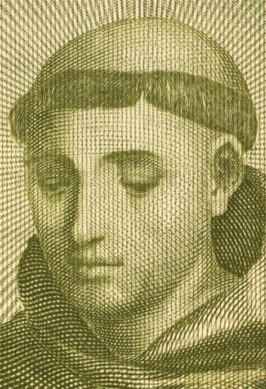 Anthony of Padua (1195-1231) on 20 Escudos 1964 banknote from Portugal. Portuguese Catholic priest of the Franciscan Order