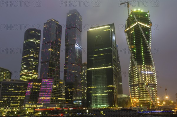 MOSCOW, RUSSIA, JANUARY 07: Night view on office buildings in Moscow City downtown on January 07, 2014 in Moscow, Russia, Europe