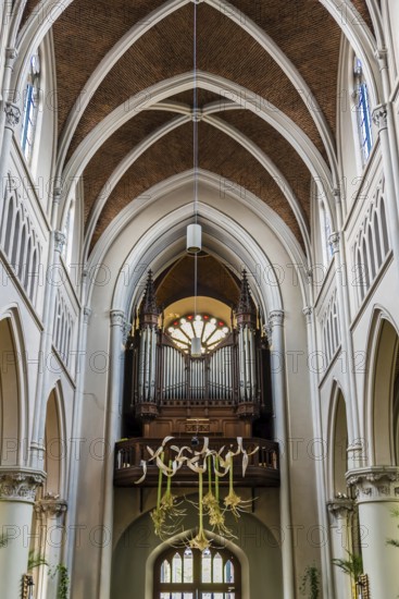 Gothic interior design of the Saint Peter Catholic chruch of Jette, Brussels, Belgium, June 2017, Europe