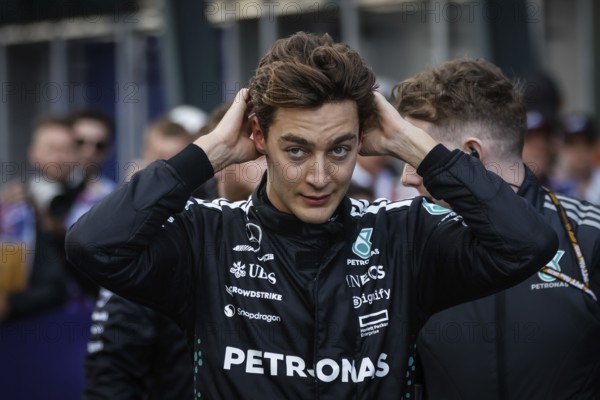 George Russell of Great Britain and Mercedes AMG Petronas F1 Team after finishing third at the Australian Formula 1 Grand Prix at Albert Park in Melbourne, Australia, Oceania