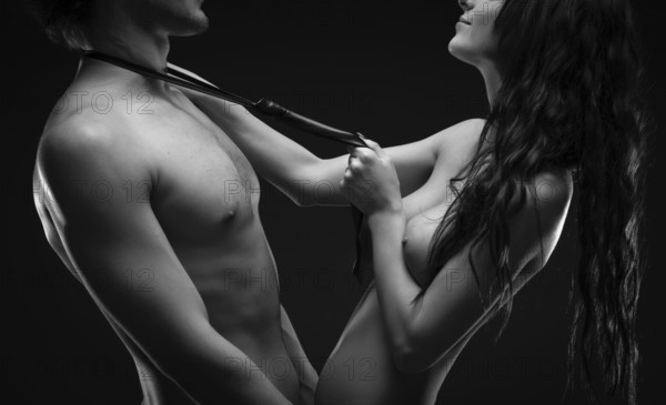 Young couple in love, black and white