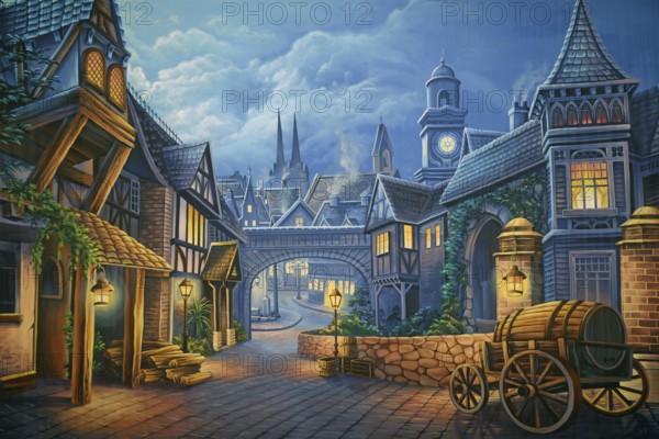 Theatre backdrop featuring a street scene in Victorian-era London