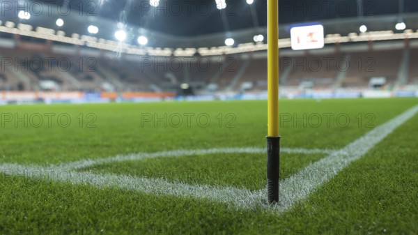 Close up flag's pole in the corner of soccer pitch