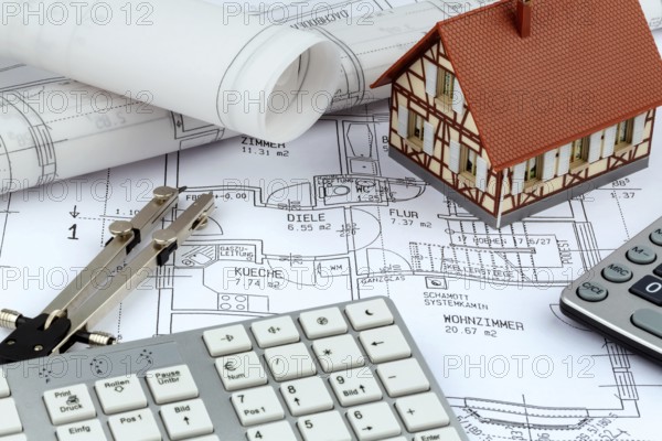An architect's plan for the construction of a new home. Symbolic photo for financing and planning a new house. Austria