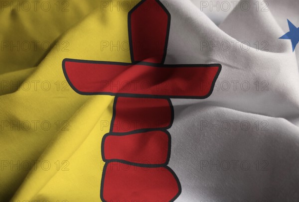 Closeup of Ruffled Nunavut Flag, Nunavut Flag Blowing in Wind