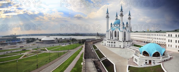 Panorama with kul sharif mosque in kazan kremlin russia