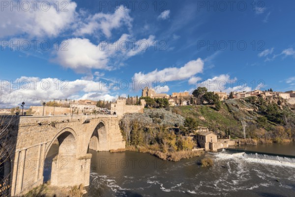 Toledo medieval bridge and cityscape, Spain, Europe