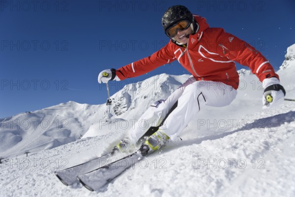 Skier in action, Austria, Woman, 35, 40, Years, Deep snow, Europe
