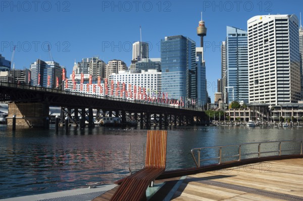2018-05-07, Sydney, New South Wales, Australia, A view from Darling Harbour to the skyline of Sydney's business district with the Sydney Tower, Oceania