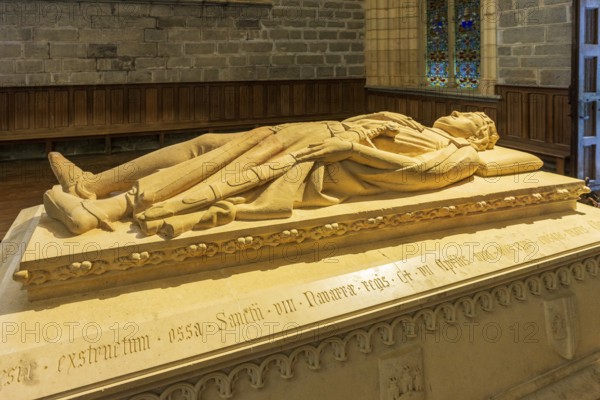 Tomb of Sancho VII the Strong, chapter house, Roncesvalles, Royal Collegiate Church of Santa María de Roncesvalles, Santiago's road, Navarra, Spain, Europe