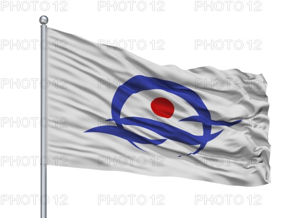 Kyotango City Flag On Flagpole, Country Japan, Kyoto Prefecture, Isolated On White Background