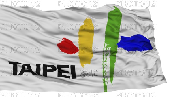 Isolated Taipei City Flag, Capital City of Republic of China, Waving on White Background, High Resolution