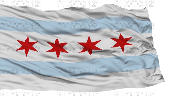 Isolated Chicago City Flag, City of Illinois State, Waving on White Background, High Resolution