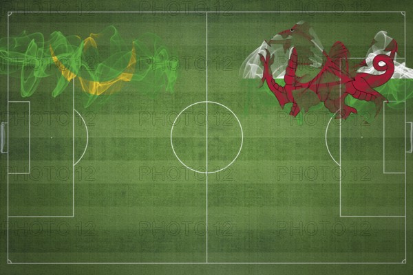 Mauritania vs Wales Soccer Match, national colors, national flags, soccer field, football game, Competition concept, Copy space