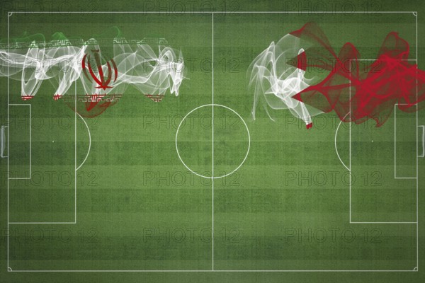 Iran vs Bahrain Soccer Match, national colors, national flags, soccer field, football game, Competition concept, Copy space
