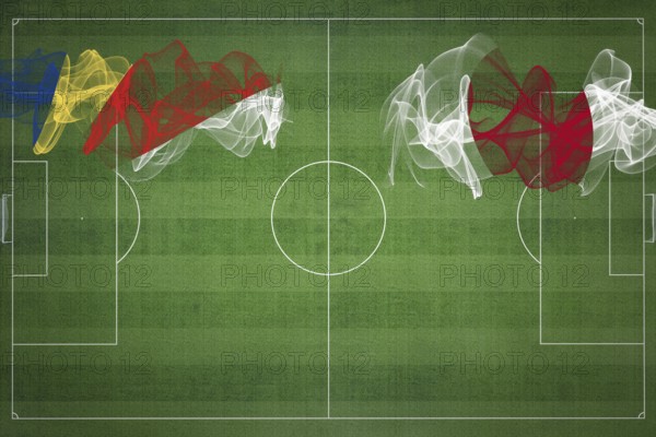 Seychelles vs Japan Soccer Match, national colors, national flags, soccer field, football game, Competition concept, Copy space