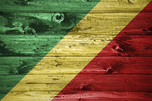 Republic of the Congo flag on wooden planks background wood flag
