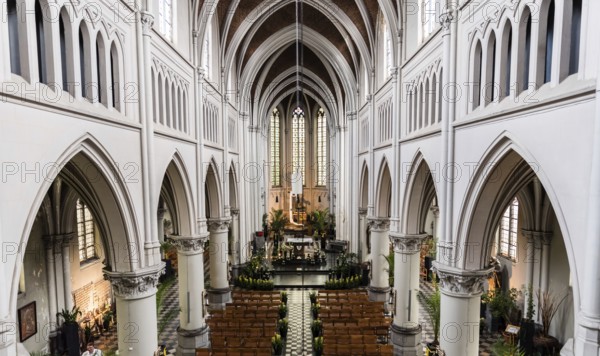 Gothic interior design of the Saint Peter Catholic chruch of Jette, Brussels, Belgium, June 2017, Europe