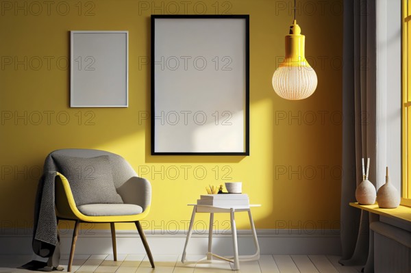 Home interior poster mock up with vertical frame, wall mockup interior. Wall art. 3d rendering, 3d illustration