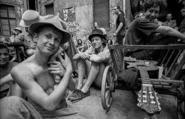 Germany, Berlin, 22 June 1991, courtyard party at the squat at Auguststraße 10, KULE (Kunst und Leben), Europe