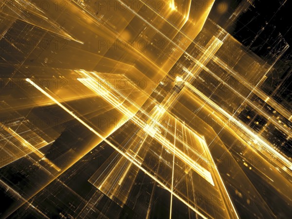 Golden technology background - abstract computer-generated image. Digital art: futuristic design with inclined glass walls. For banners, covers, posters