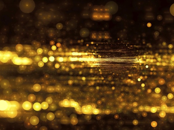 Golden fractal backdrop - blurred surface with bubbles bokeh and light effects. Abstract computer-generated image - graphic design element, background or desktop wallpaper