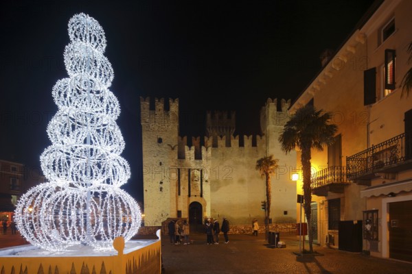 Scaligero Castle, Castello Scaligero by night, Sirmione, Lombardy Region, Province of Brescia, Lake Garda
