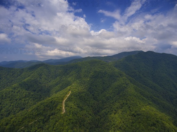 Aerial view on Caucasus mountains at summer, Russia, Europe