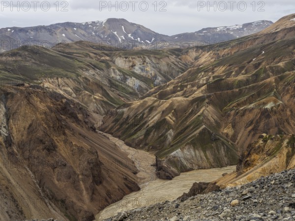 Rhyolite mountains, lava scree, Landmannalaugar, Fjallabak nature reserve, highlands, Iceland, Europe